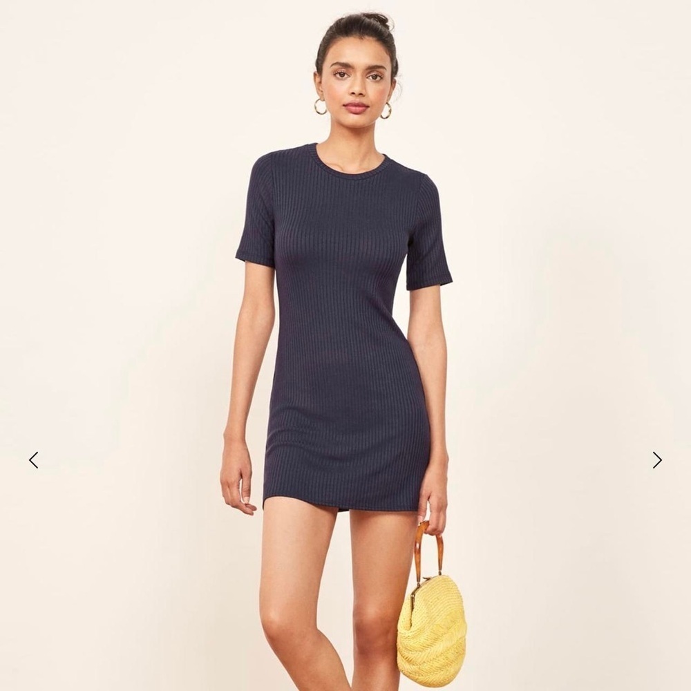 Reformation Gigi Ribbed Knit Mini Dress Navy (19)